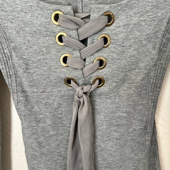 Free People Looking Back Lace up grey long sleeve top▪️size XS - Picture 3 of 8